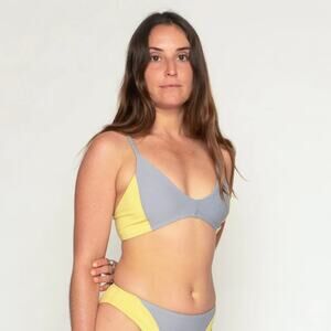 NEW Free People Seea Vega Lotus Gray and Yellow Bikini Top, NWT, Small, MSRP $75